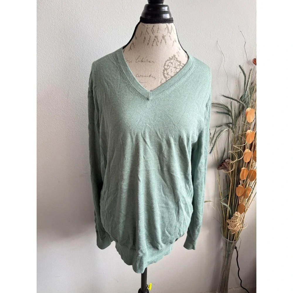 Banana Republic Luxury Blend Silk Cotton Cashmere V-Neck‎ Sweater Sage Green XL